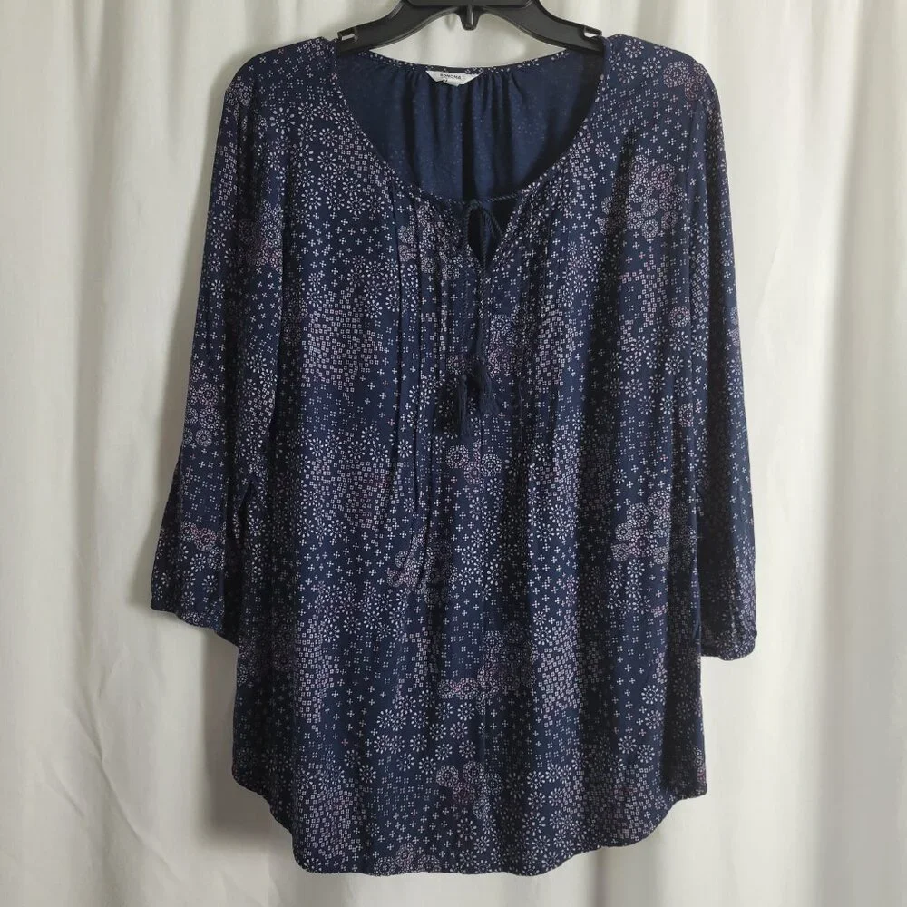 Sonoma Peasant Top BOHO Blue Large flowy relaxed casual Hippie Cottagecore folk - Picture 1 of 9